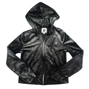 Juicy Couture Black Silver Shimmer Zip-Up Hoodie Womens Size S